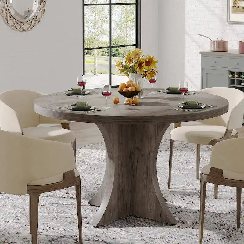 Black Round Dining Table for 4–6 People, 47.25-Inch