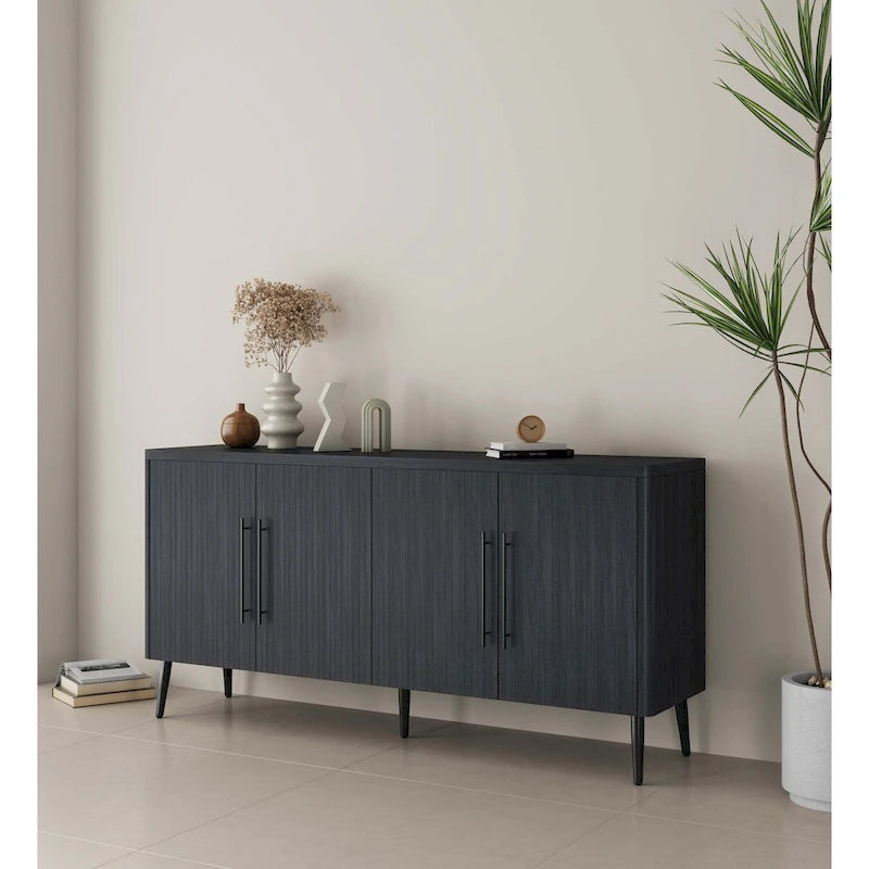 Mid-Century Modern 64.6-Inch Sideboard with Ribbed Doors