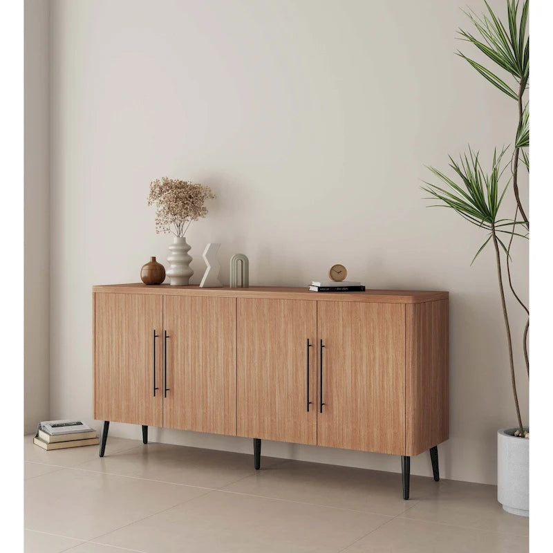 Mid-Century Modern 64.6-Inch Sideboard with Ribbed Doors