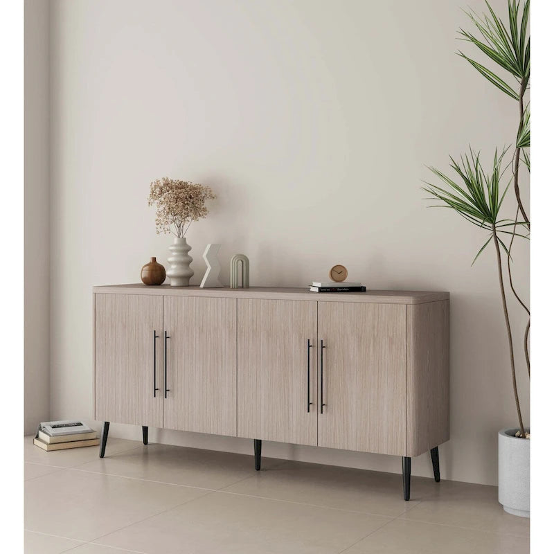 Mid-Century Modern 64.6-Inch Sideboard with Ribbed Doors