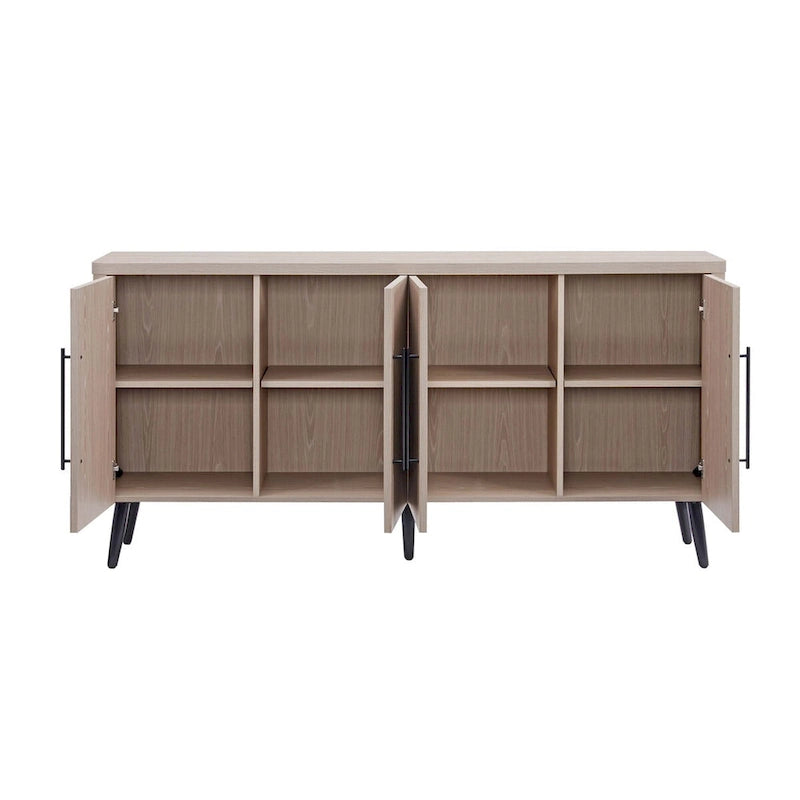 Mid-Century Modern 64.6-Inch Sideboard with Ribbed Doors
