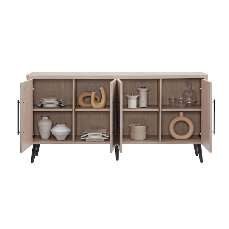 Mid-Century Modern 64.6-Inch Sideboard with Ribbed Doors
