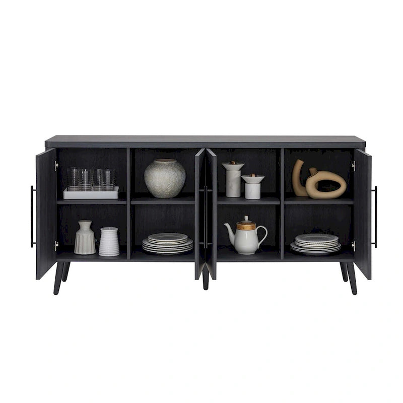 Mid-Century Modern 64.6-Inch Sideboard with Ribbed Doors