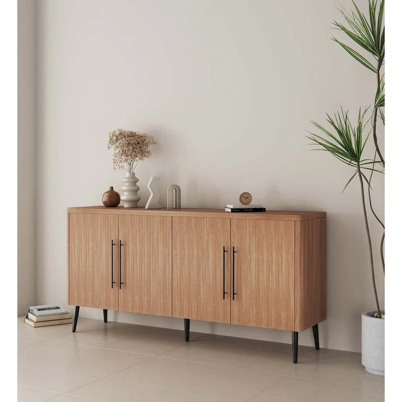 Mid-Century Modern 64.6-Inch Sideboard with Ribbed Doors