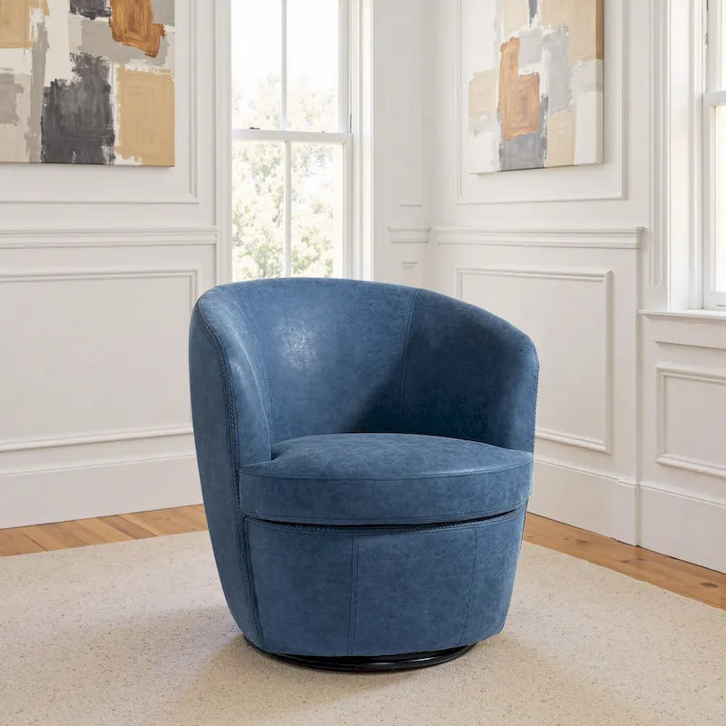 Modern 360° Swivel Faux Leather Barrel Accent Chair