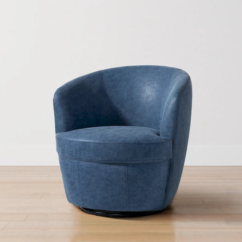 Modern 360° Swivel Faux Leather Barrel Accent Chair