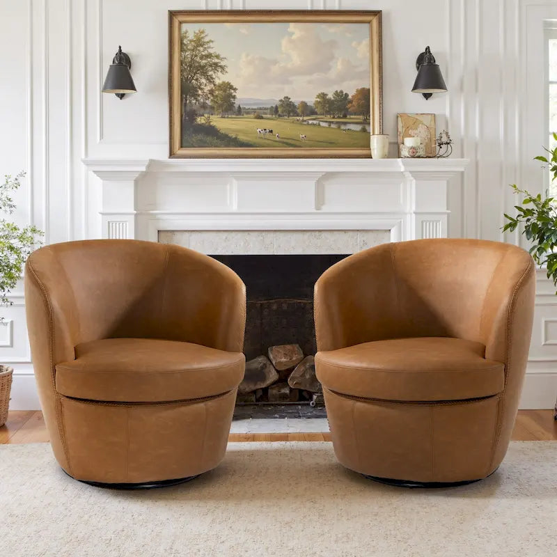 Modern 360° Swivel Faux Leather Barrel Accent Chair