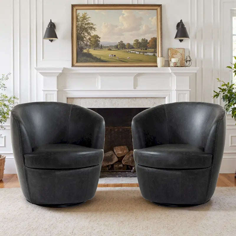 Modern 360° Swivel Faux Leather Barrel Accent Chair
