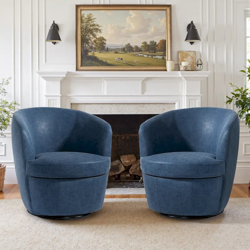 Modern 360° Swivel Faux Leather Barrel Accent Chair