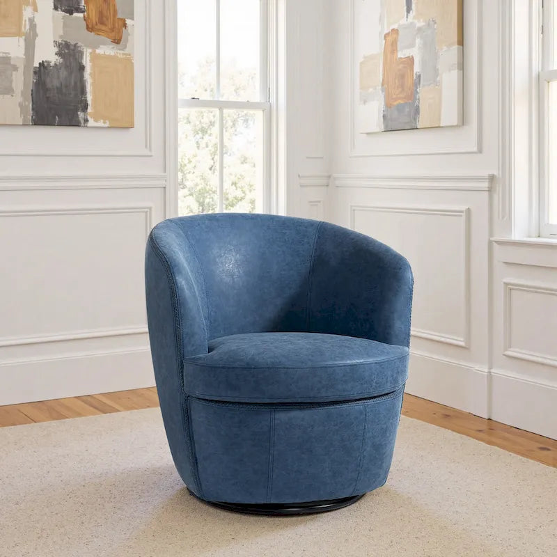Modern 360° Swivel Faux Leather Barrel Accent Chair