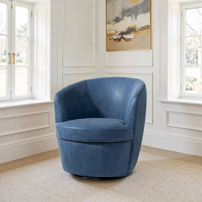 Modern 360° Swivel Faux Leather Barrel Accent Chair