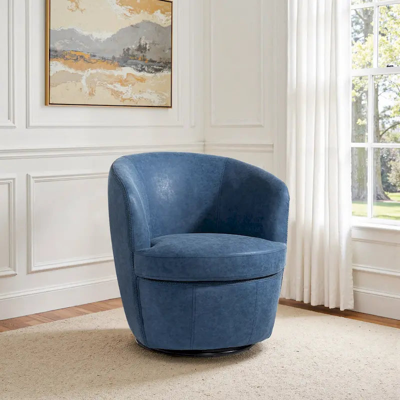 Modern 360° Swivel Faux Leather Barrel Accent Chair