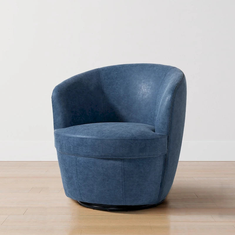 Modern 360° Swivel Faux Leather Barrel Accent Chair