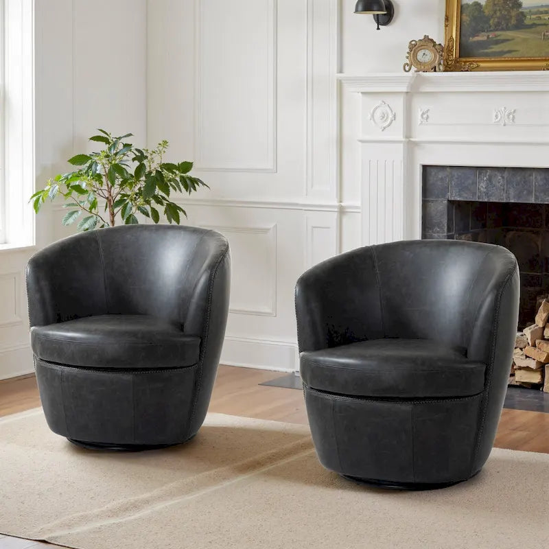 Modern 360° Swivel Faux Leather Barrel Accent Chair