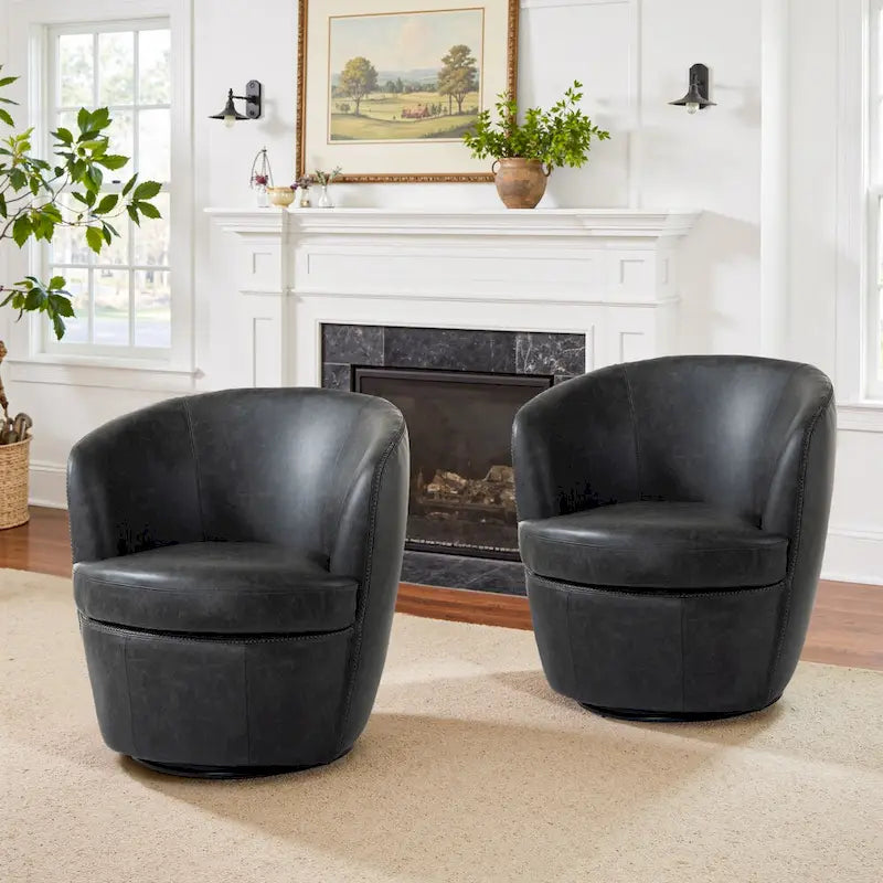 Modern 360° Swivel Faux Leather Barrel Accent Chair