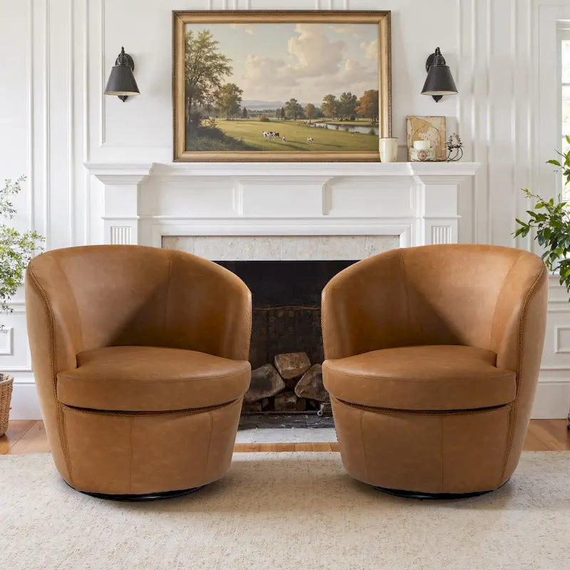 Modern 360° Swivel Faux Leather Barrel Accent Chair