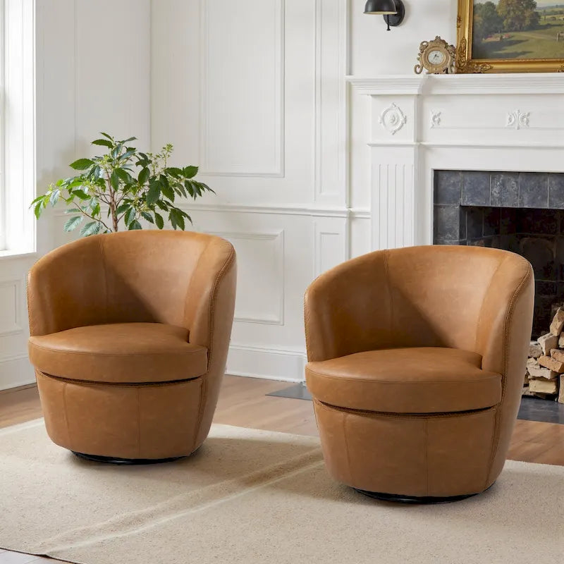 Modern 360° Swivel Faux Leather Barrel Accent Chair