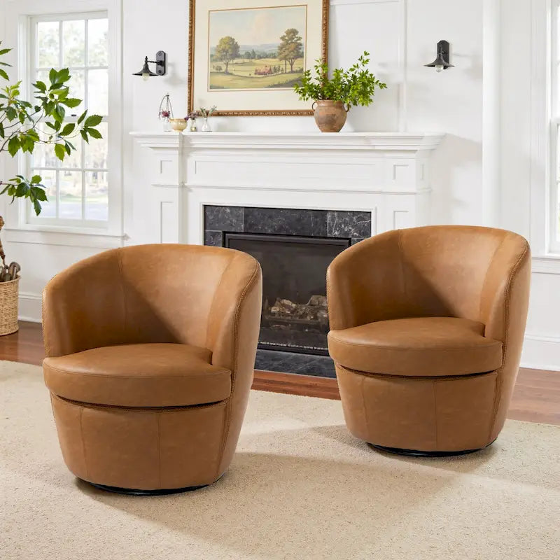 Modern 360° Swivel Faux Leather Barrel Accent Chair