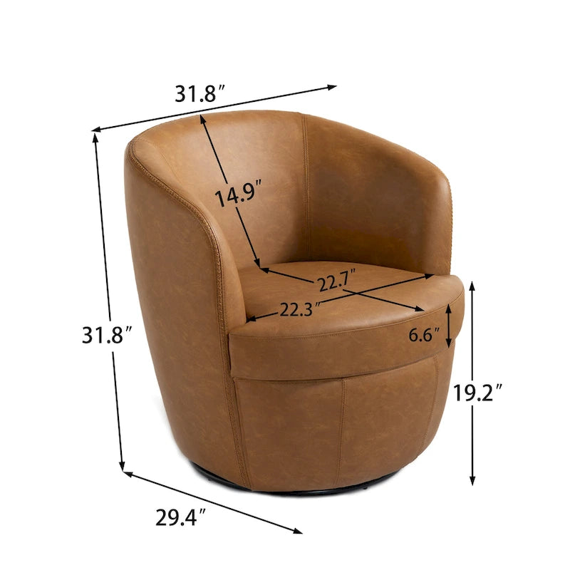 Modern 360° Swivel Faux Leather Barrel Accent Chair