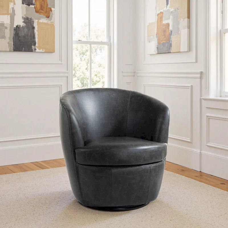 Modern 360° Swivel Faux Leather Barrel Accent Chair