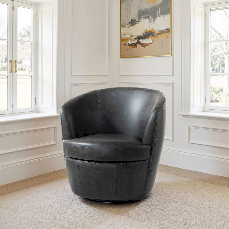 Modern 360° Swivel Faux Leather Barrel Accent Chair