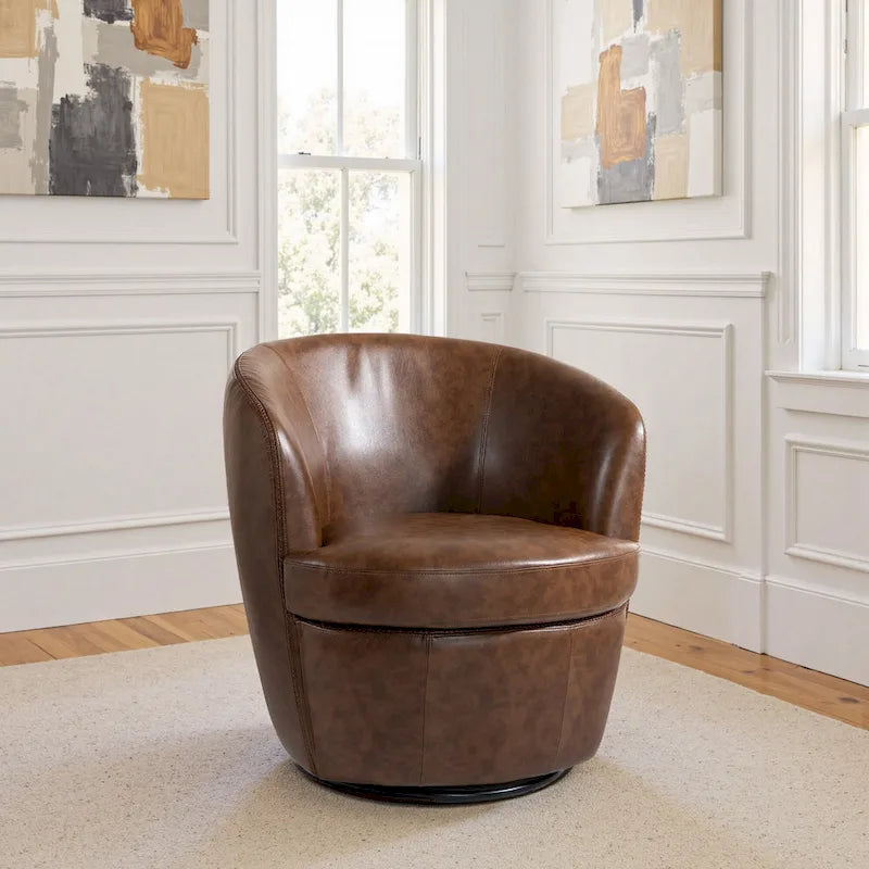 Modern 360° Swivel Faux Leather Barrel Accent Chair