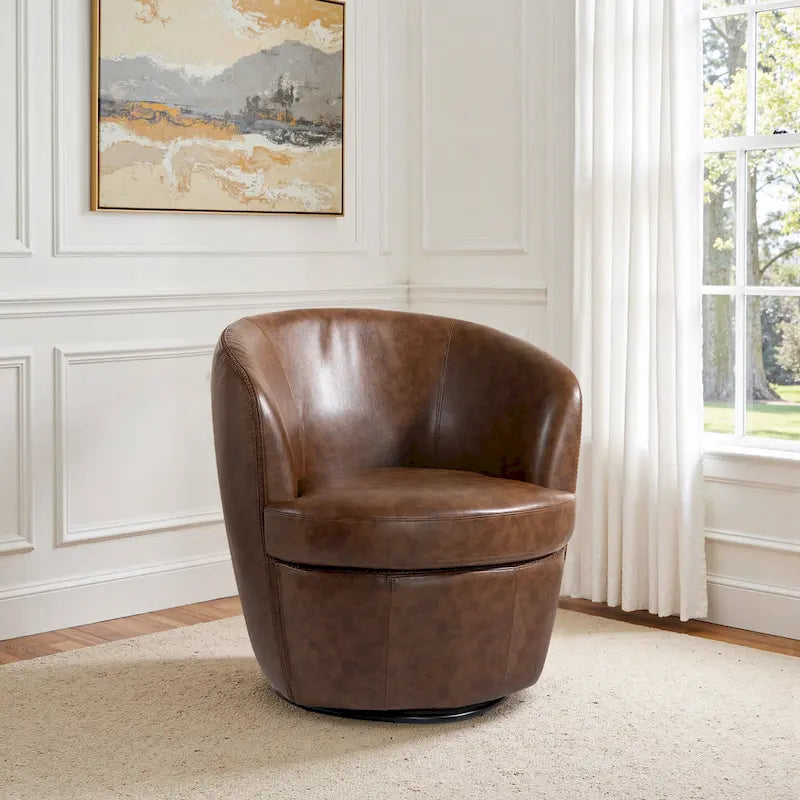Modern 360° Swivel Faux Leather Barrel Accent Chair
