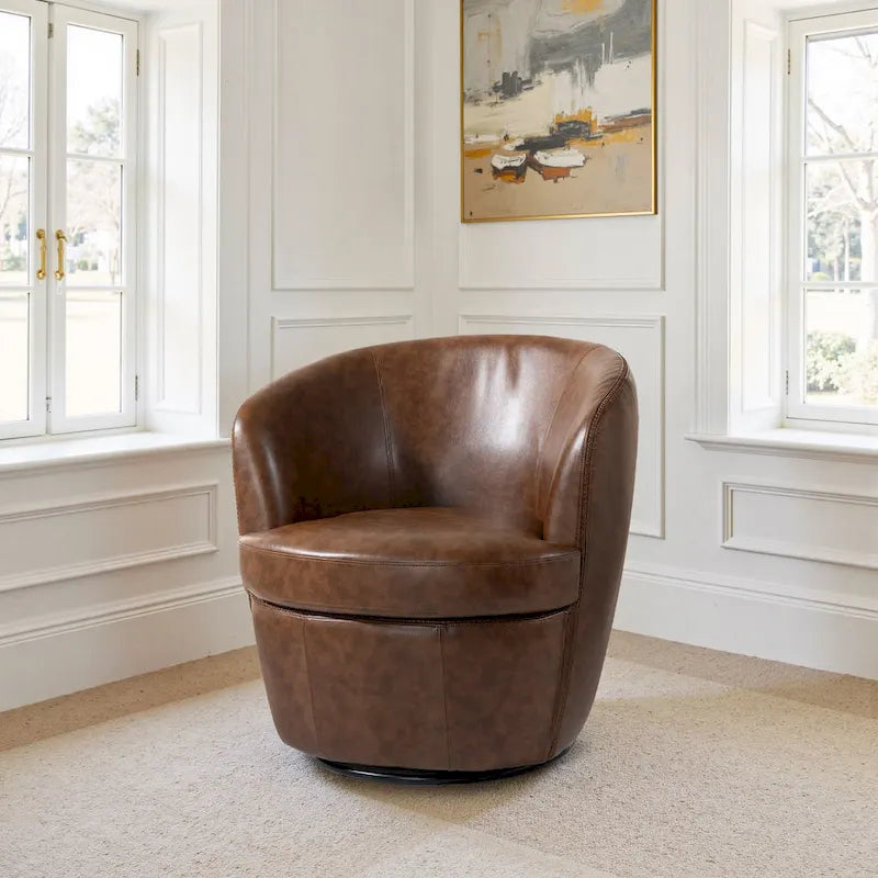 Modern 360° Swivel Faux Leather Barrel Accent Chair