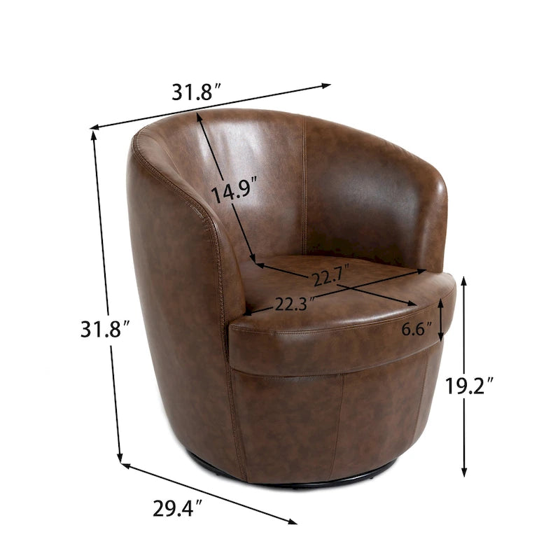 Modern 360° Swivel Faux Leather Barrel Accent Chair