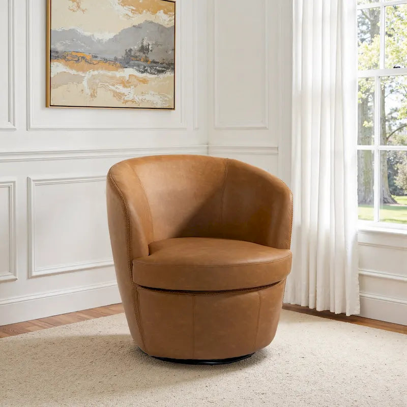 Modern 360° Swivel Faux Leather Barrel Accent Chair