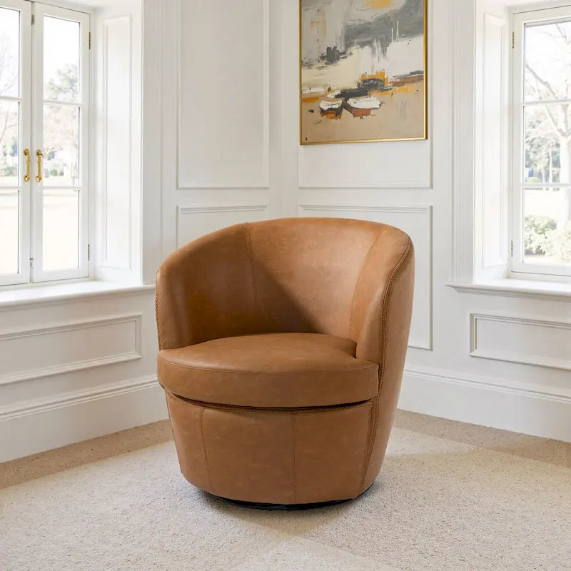 Modern 360° Swivel Faux Leather Barrel Accent Chair