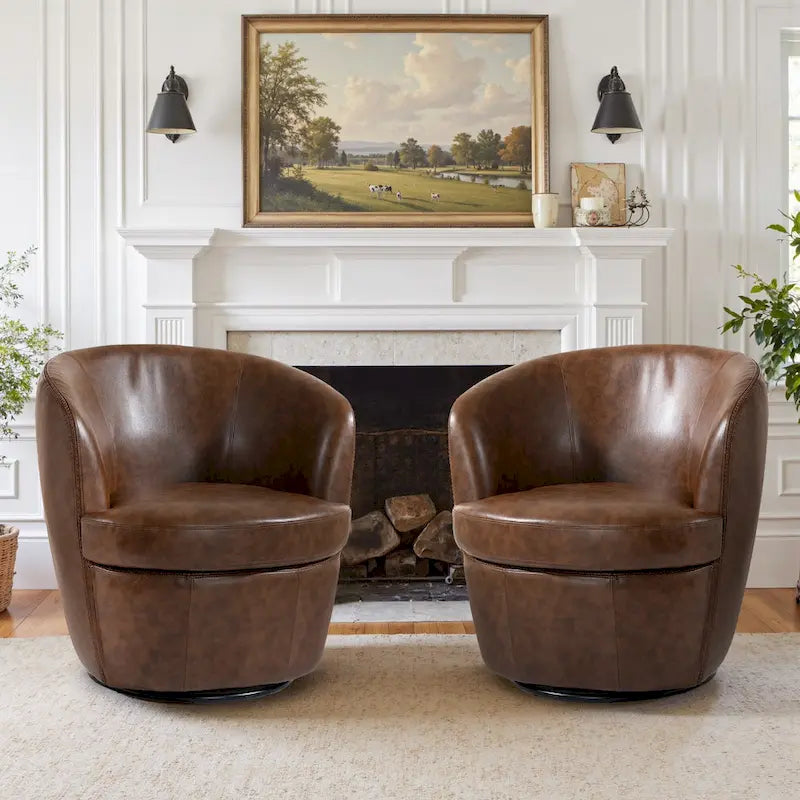 Modern 360° Swivel Faux Leather Barrel Accent Chair