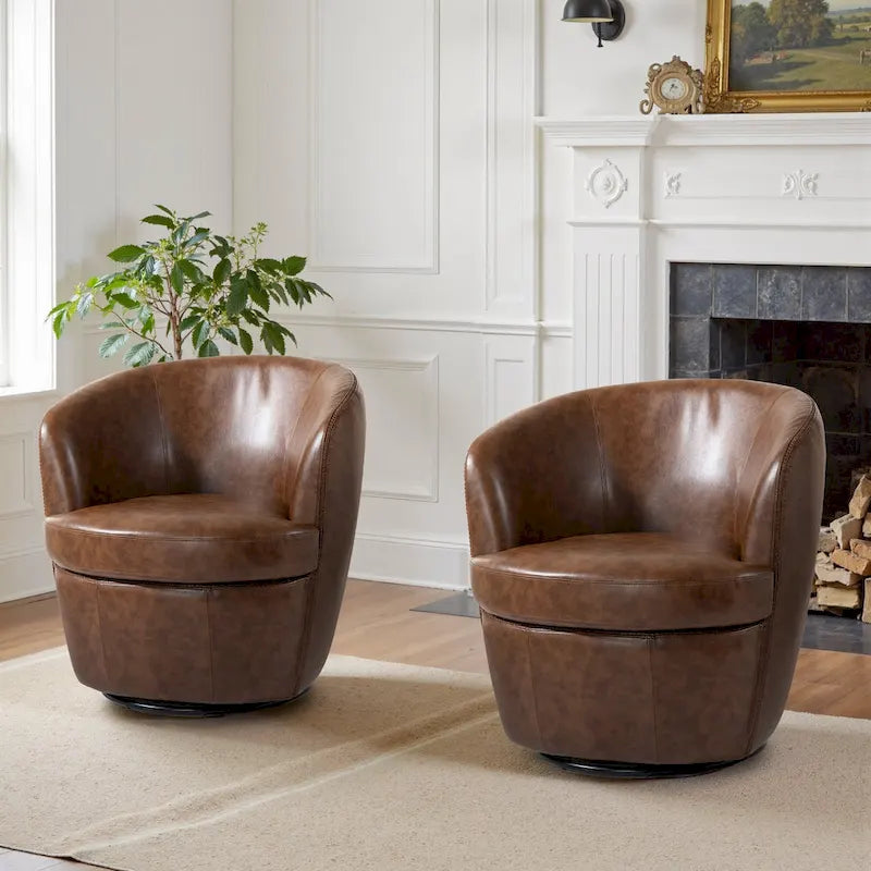 Modern 360° Swivel Faux Leather Barrel Accent Chair