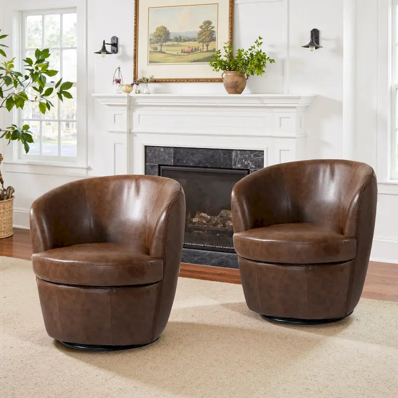 Modern 360° Swivel Faux Leather Barrel Accent Chair