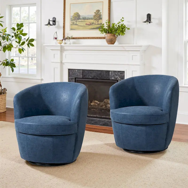 Modern 360° Swivel Faux Leather Barrel Accent Chair