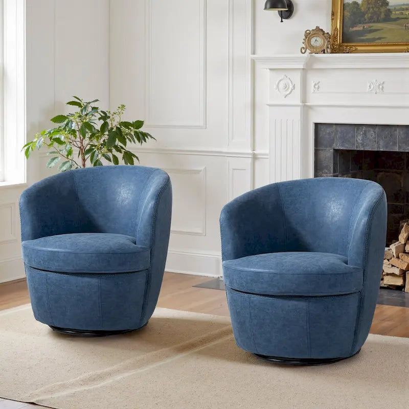 Modern 360° Swivel Faux Leather Barrel Accent Chair