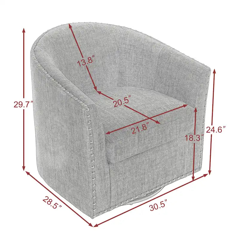 Upholstered Swivel Barrel Chairs with Nailhead Trim, Set of 2