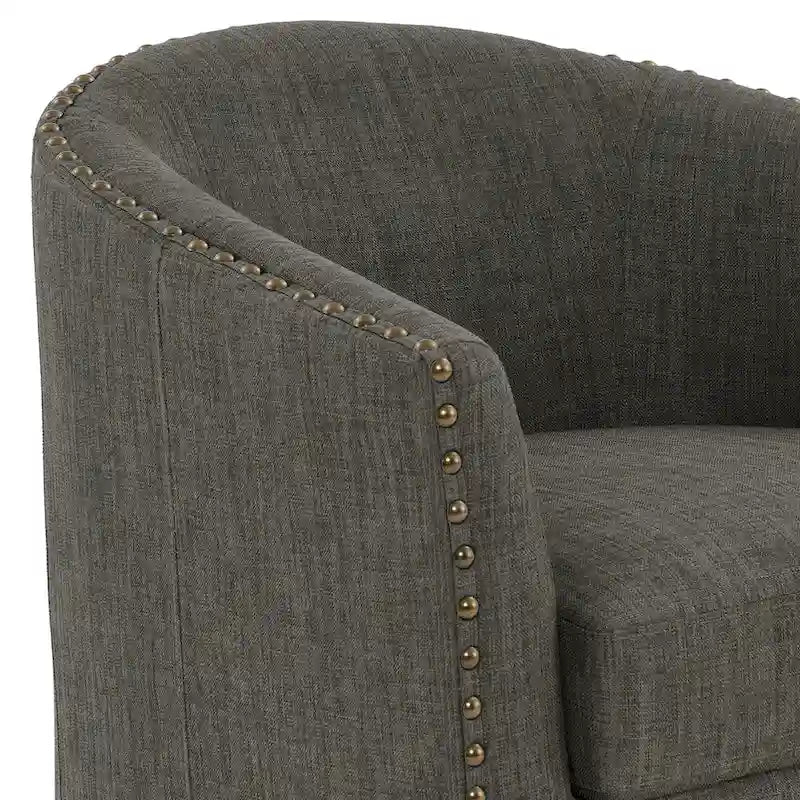 Upholstered Swivel Barrel Chairs with Nailhead Trim, Set of 2