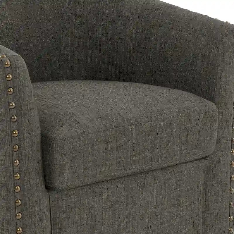 Upholstered Swivel Barrel Chairs with Nailhead Trim, Set of 2