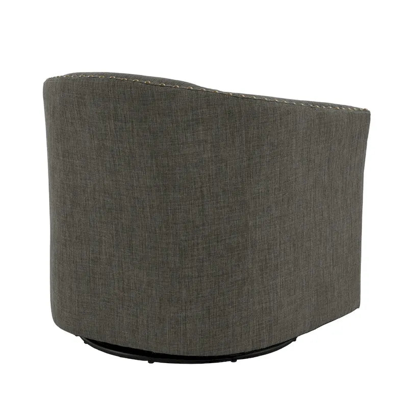 Upholstered Swivel Barrel Chairs with Nailhead Trim, Set of 2