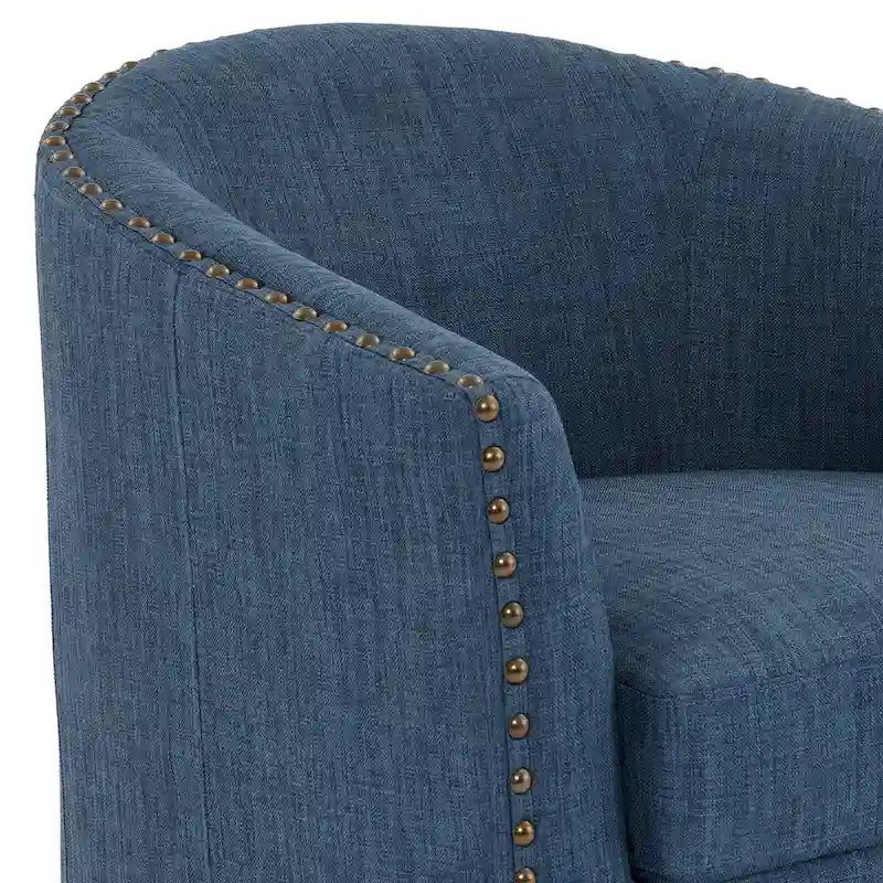 Upholstered Swivel Barrel Chairs with Nailhead Trim, Set of 2