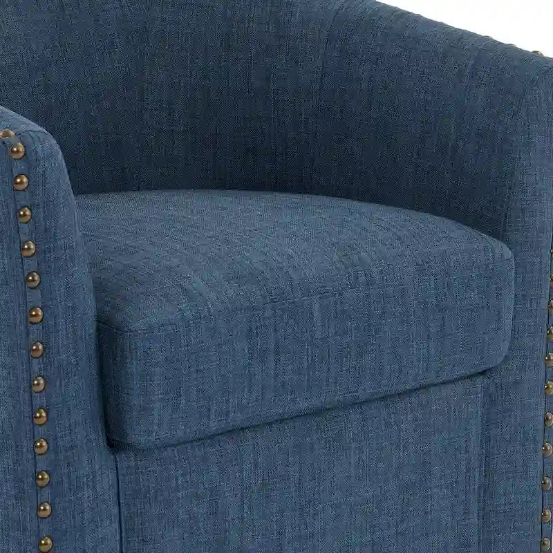 Upholstered Swivel Barrel Chairs with Nailhead Trim, Set of 2