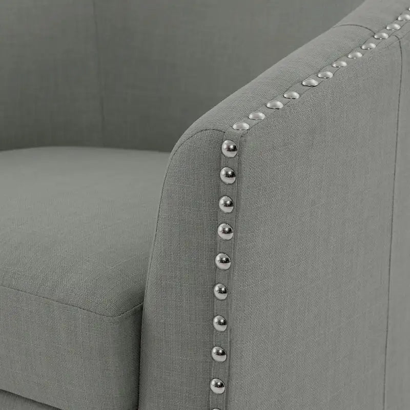 Upholstered Swivel Barrel Chairs with Nailhead Trim, Set of 2