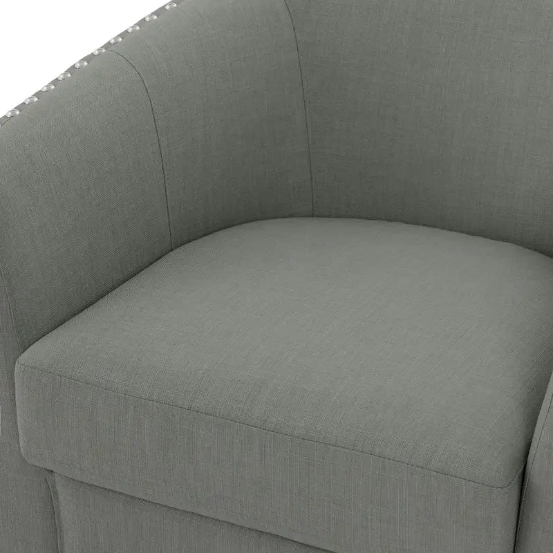 Upholstered Swivel Barrel Chairs with Nailhead Trim, Set of 2