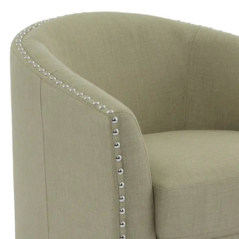 Upholstered Swivel Barrel Chairs with Nailhead Trim, Set of 2